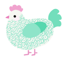 A white and mint chicken with a double-lace pattern