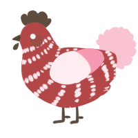 A red and rose chicken with a bar pattern