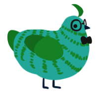 Relish, a turquoise and leaf chicken with a bar pattern