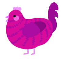 A fuchsia and plum chicken with a bar pattern