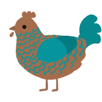A brown and teal chicken with a lace pattern