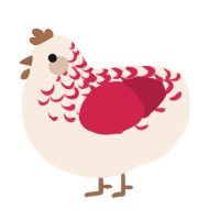 A cream and crimson chicken with a half-lace pattern
