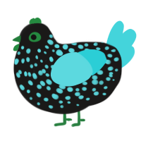 A sable and aqua chicken with a speckle pattern