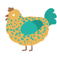 A honey and turquoise chicken with a speckle pattern