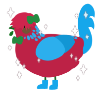 茶菓子, a crimson and sky chicken with a neck-speckle pattern