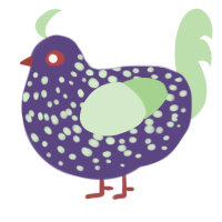A overcast and gluppy chicken with a speckle pattern