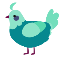 A teal and mint chicken with a head pattern