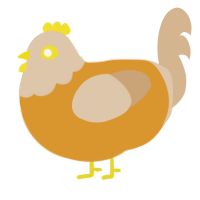 egg tart, a orange and beige chicken with a head pattern