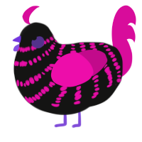 A black and fuchsia chicken with a bar pattern