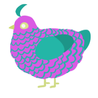 A orchid and turquoise chicken with a lace pattern