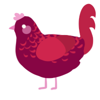 A maroon and crimson chicken with a half-lace pattern