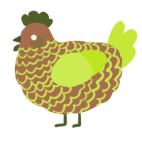 A brown and lime chicken with a lace pattern