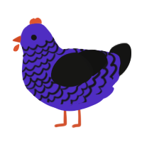 A indigo and black chicken with a lace pattern