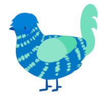A sapphire and mint chicken with a bar pattern