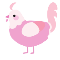 A pink and rose chicken with a head pattern
