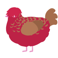 A crimson and brown chicken with a half-lace pattern