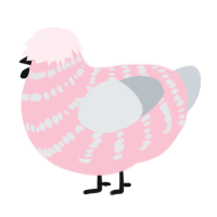 A rose and mist chicken with a bar pattern