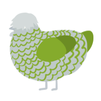 A silver and chartreuse chicken with a lace pattern