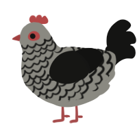 Nightmare Eyes, a ash and black chicken with a lace pattern