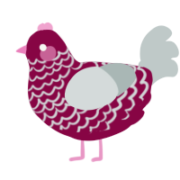 A maroon and silver chicken with a lace pattern