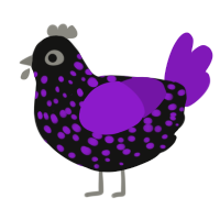 Birthday Massacre, a black and violet chicken with a speckle pattern