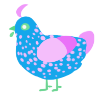 bacterium, a sky and lavender chicken with a speckle pattern