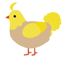 A beige and yellow chicken with a head pattern