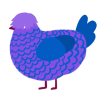 A blurple and ultramarine chicken with a lace pattern