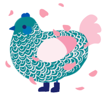 A teal and rose chicken with a double-lace pattern