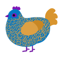 A sapphire and orange chicken with a double-lace pattern