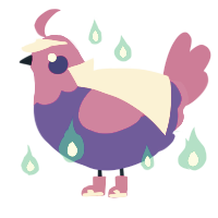 A indigo and plum chicken with a head pattern