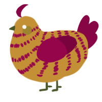 A gold and maroon chicken with a bar pattern
