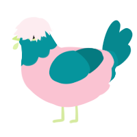 A rose and teal chicken with a head pattern