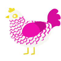 Erm, a white and fuchsia chicken with a lace pattern