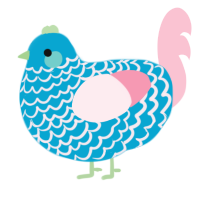 A cerulean and rose chicken with a lace pattern