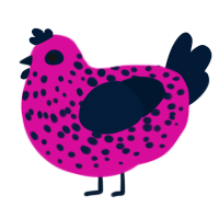 A fuchsia and tumblr chicken with a speckle pattern