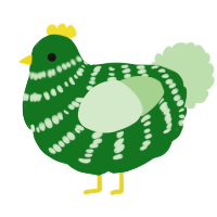 A leaf and gluppy chicken with a bar pattern