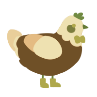 Emerald, a bark and beige chicken with a head pattern