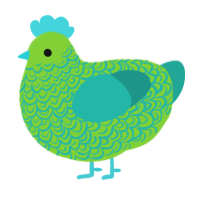A grass and turquoise chicken with a double-lace pattern
