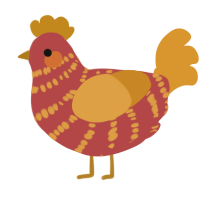 A red and orange chicken with a bar pattern