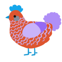 A vermilion and lilac chicken with a lace pattern