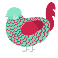 A mint and crimson chicken with a lace pattern