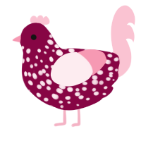 A maroon and rose chicken with a speckle pattern