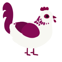 Dahlia, a white and wine chicken with a neck-speckle pattern