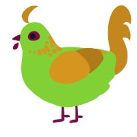 A grass and ochre chicken with a neck-speckle pattern