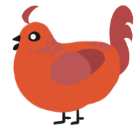 A vermilion and red chicken with a neck-speckle pattern