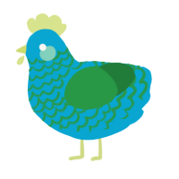 A cerulean and viridian chicken with a lace pattern
