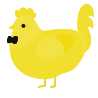 A yellow chicken with a head pattern