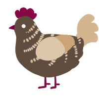 A bark and beige chicken with a half-bar pattern