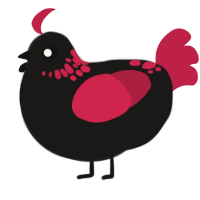 A sable and crimson chicken with a neck-speckle pattern